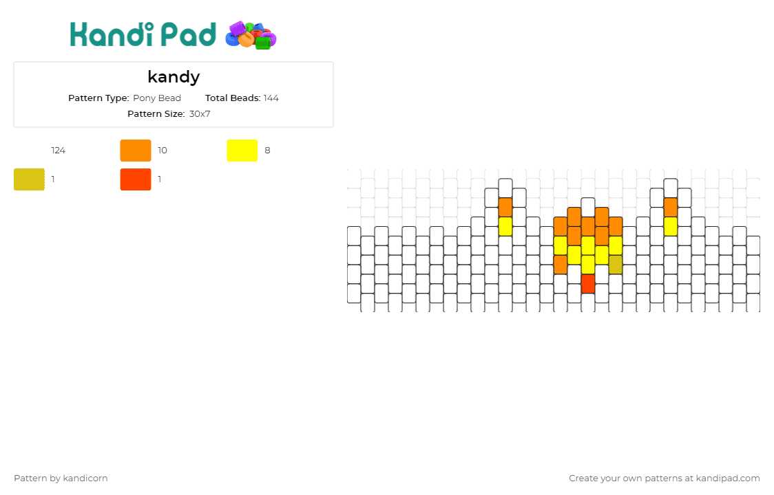 kandy - Pony Bead Pattern by kandicorn on Kandi Pad - candy corn,cuff,festive,halloween,classic,sweet,playful,charm,orange,yellow,white