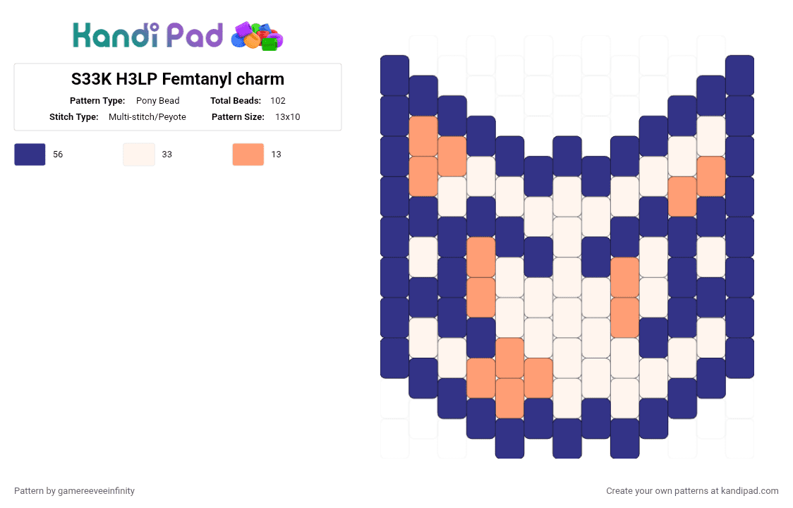 S33K H3LP Femtanyl charm - Pony Bead Pattern by gamereeveeinfinity on Kandi Pad - purple