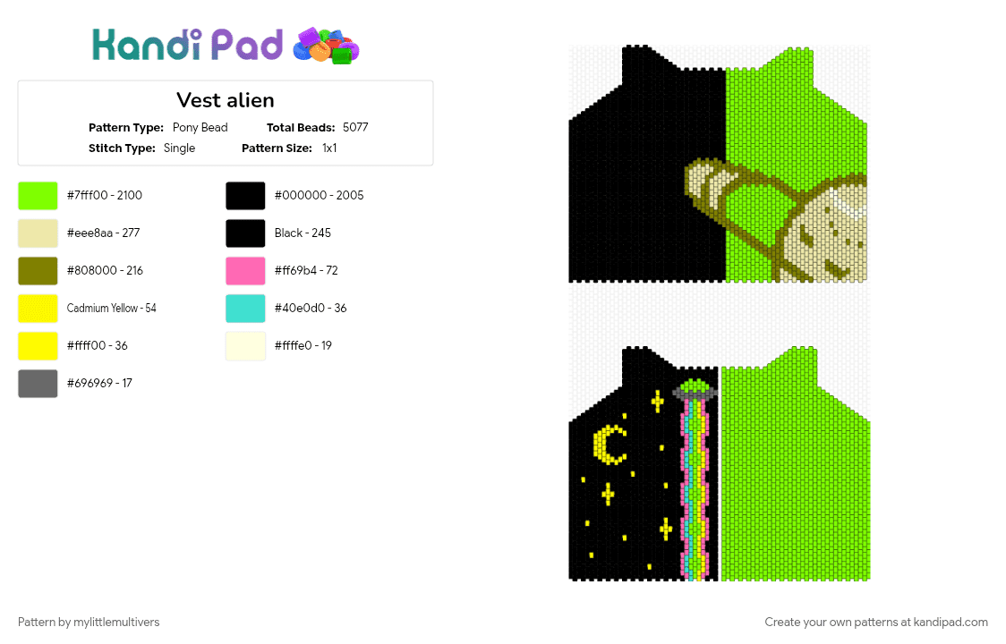 Vest alien - Pony Bead Pattern by mylittlemultivers on Kandi Pad - black, green