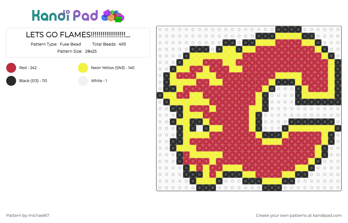 LETS GO FLAMES!!!!!!!!!!!!!!!!!!!!!!!!!!! - Fuse Bead Pattern by michael67 on Kandi Pad - calgary flames,logo,hockey,team,sports,yellow,red