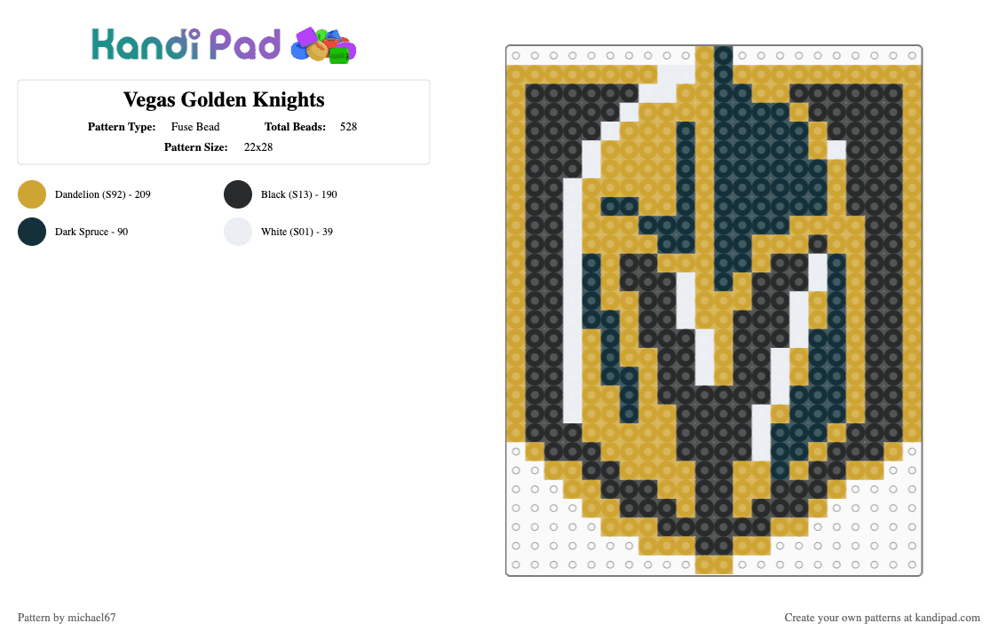 Vegas Golden Knights - Fuse Bead Pattern by michael67 on Kandi Pad - orange
