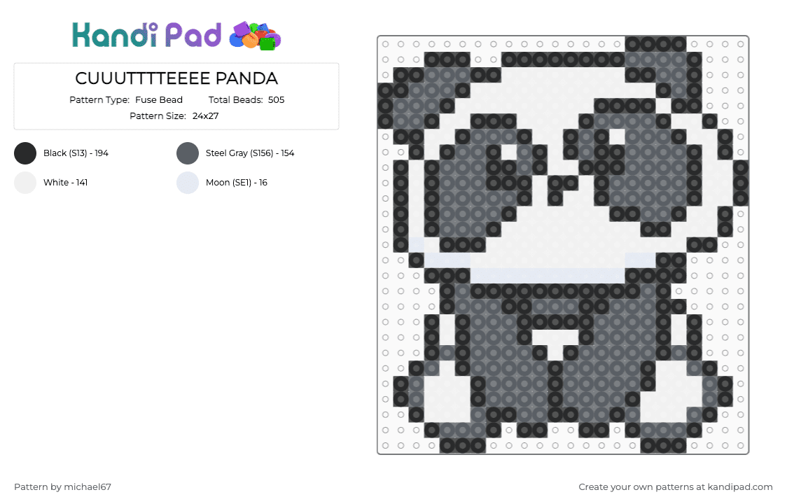 CUUUTTTTEEEE PANDA - Fuse Bead Pattern by michael67 on Kandi Pad - gray,white