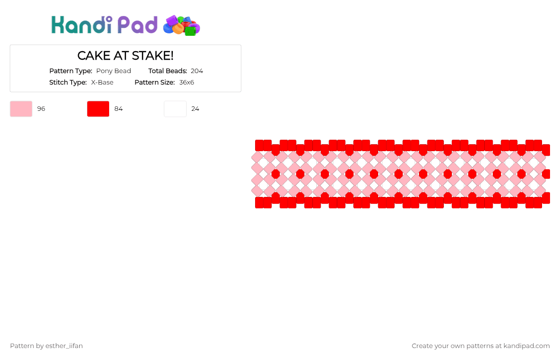 CAKE AT STAKE! - Pony Bead Pattern by esther_iifan on Kandi Pad - pink, red
