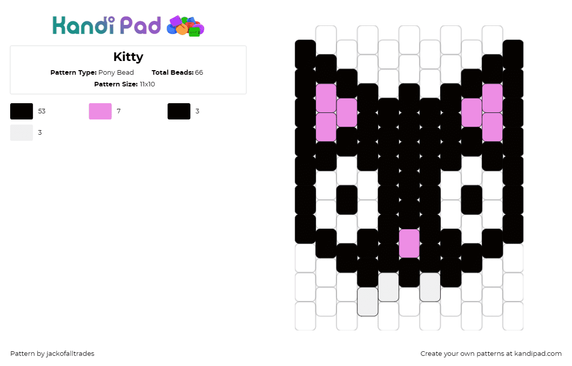 Kitty - Pony Bead Pattern by jackofalltrades on Kandi Pad - cat,kitten,animal,eyes,black,white,pink