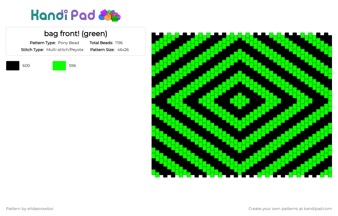 bag front! (green) - Pony Bead Pattern by elidasnowboi on Kandi Pad - black,green,spiral