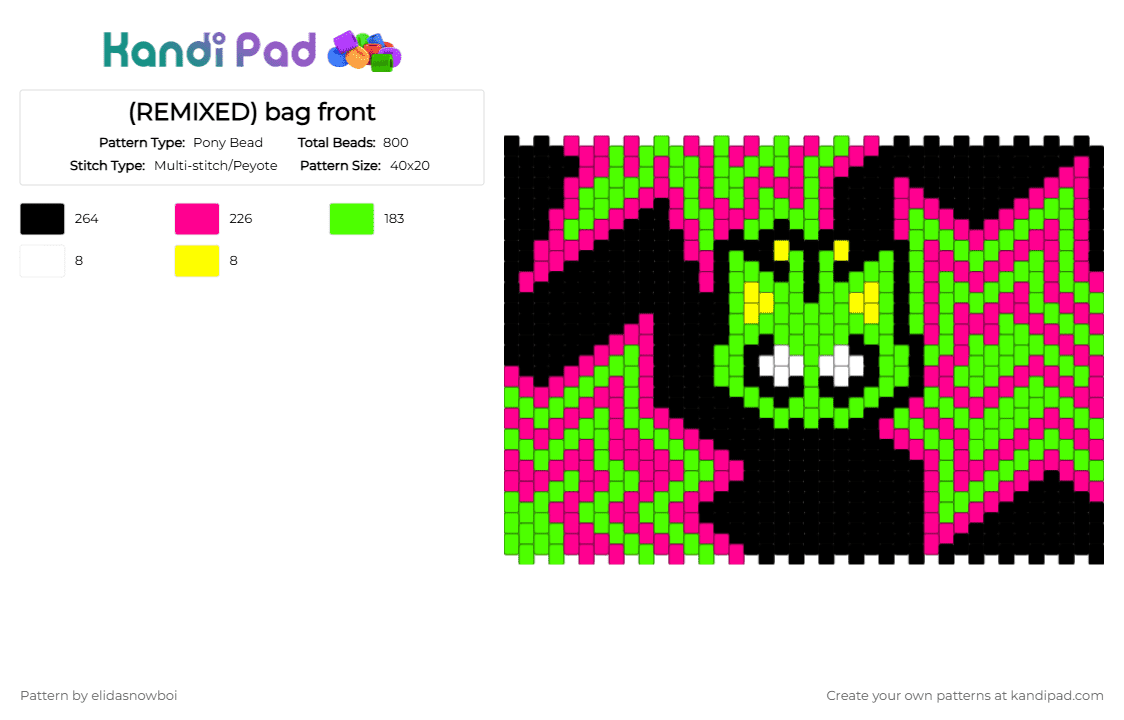 bag front - Pony Bead Pattern by elidasnowboi on Kandi Pad - pink,green
