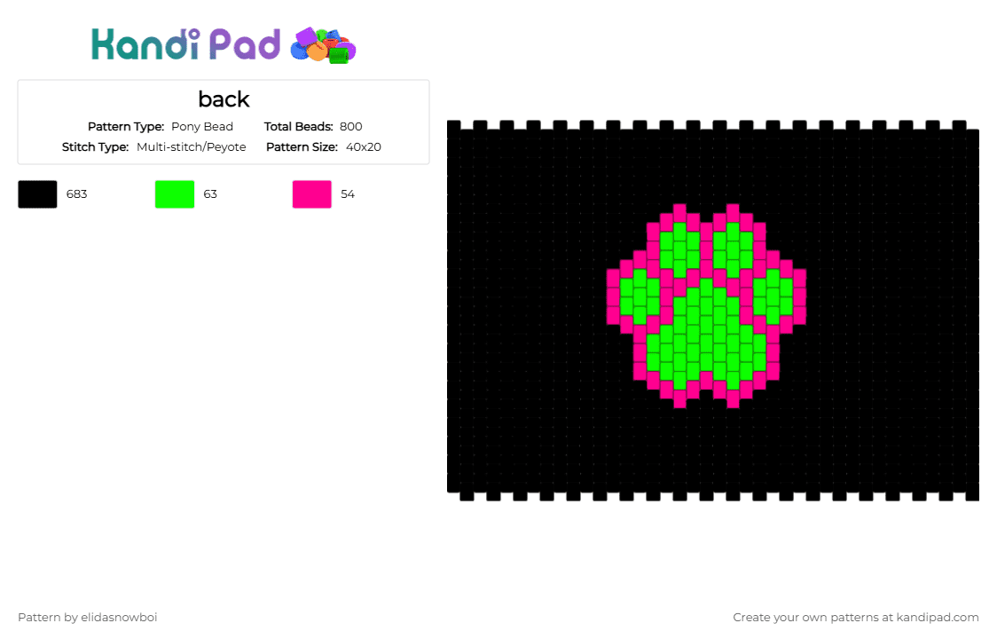 back - Pony Bead Pattern by elidasnowboi on Kandi Pad - black,pink,green