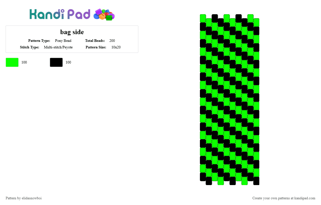 bag side - Pony Bead Pattern by elidasnowboi on Kandi Pad - black, green