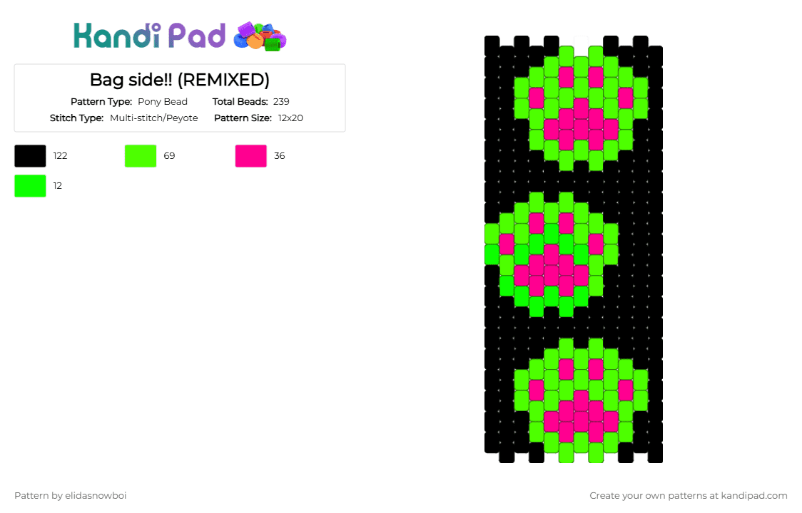 Bag side!! (REMIXED) - Pony Bead Pattern by elidasnowboi on Kandi Pad - green,pink