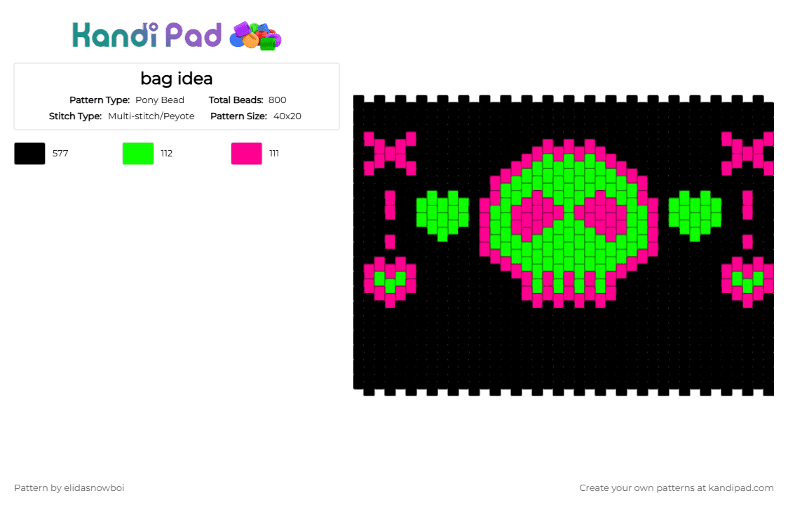 bag idea - Pony Bead Pattern by elidasnowboi on Kandi Pad - black,green,pink
