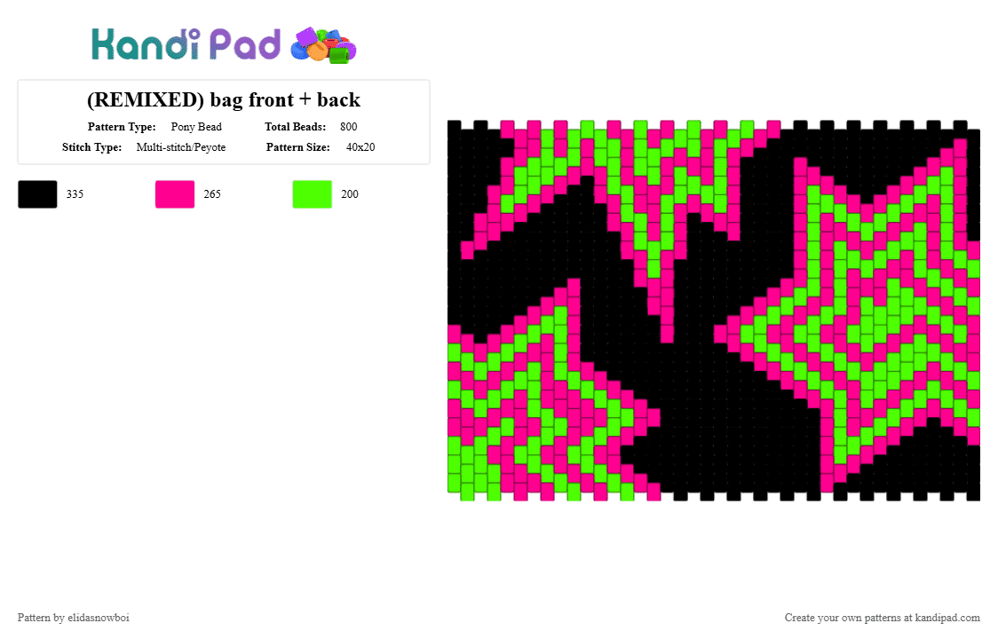 (REMIXED) bag back - Pony Bead Pattern by elidasnowboi on Kandi Pad - pink,green