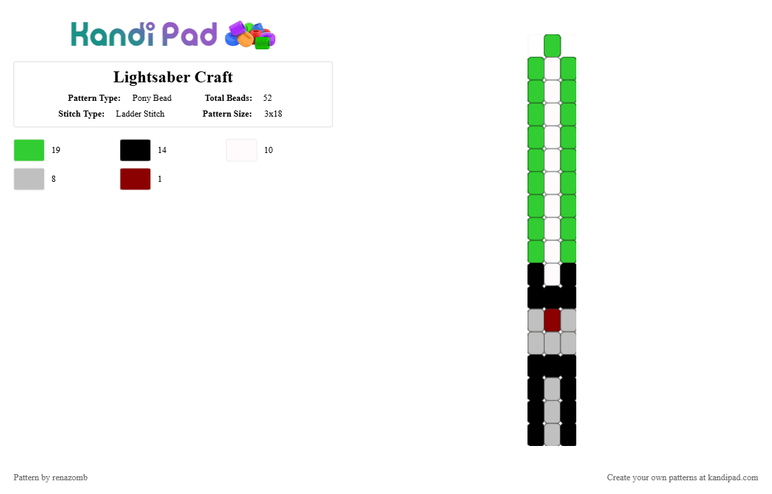 Lightsaber Craft - Pony Bead Pattern by renazomb on Kandi Pad - green