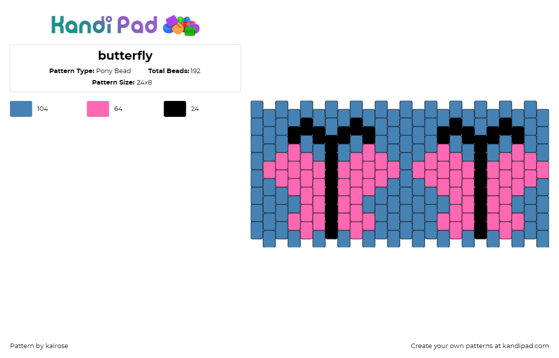 butterfly - Pony Bead Pattern by kairose on Kandi Pad - butterflies,insect,winged,moth,cuff,pink,blue