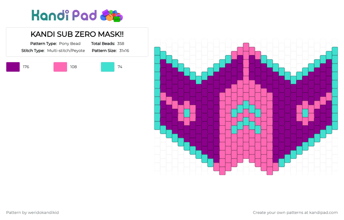 KANDI SUB ZERO MASK!! - Pony Bead Pattern by weridokandikid on Kandi Pad - pink