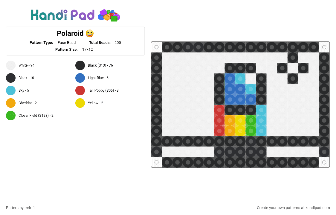 Polaroid 😀 - Fuse Bead Pattern by m4rt1 on Kandi Pad - black,white,light blue,blue,cotdpolaroid