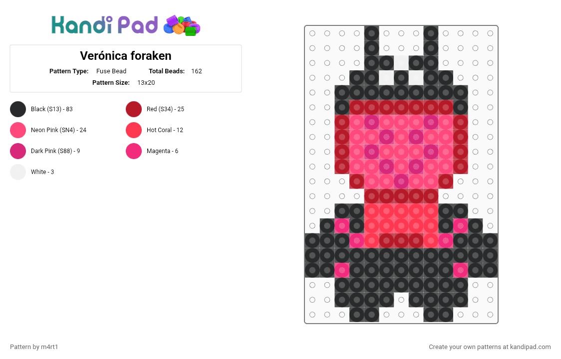 Verónica foraken - Fuse Bead Pattern by m4rt1 on Kandi Pad - red