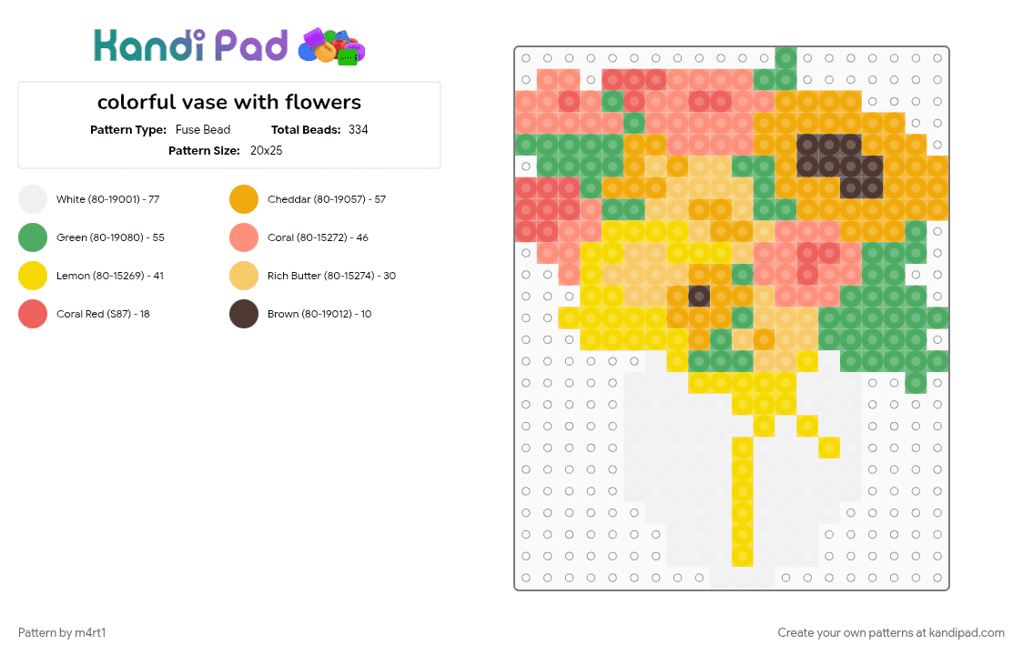 colorful vase with flowers - Fuse Bead Pattern by m4rt1 on Kandi Pad - flowers, green, nature, orange, yellow