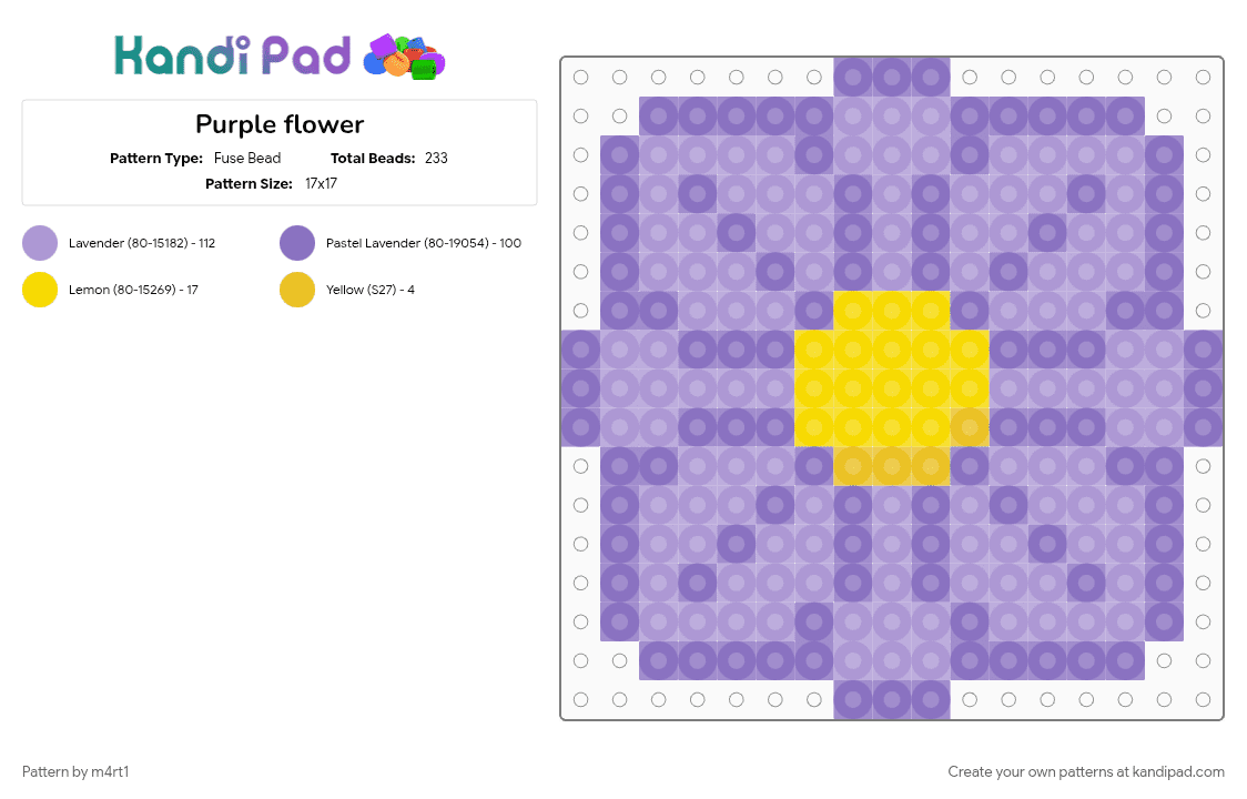 Purple flower - Fuse Bead Pattern by m4rt1 on Kandi Pad - blue, pink