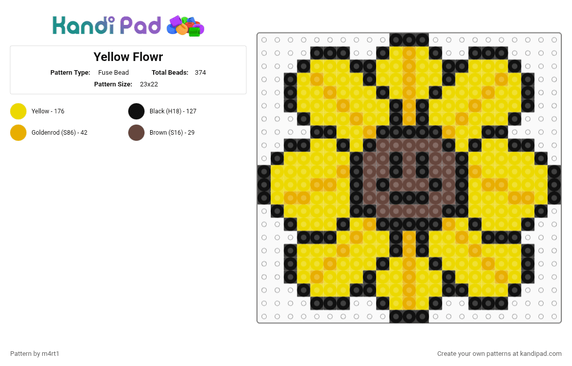 Yellow Flowr - Fuse Bead Pattern by m4rt1 on Kandi Pad - yellow