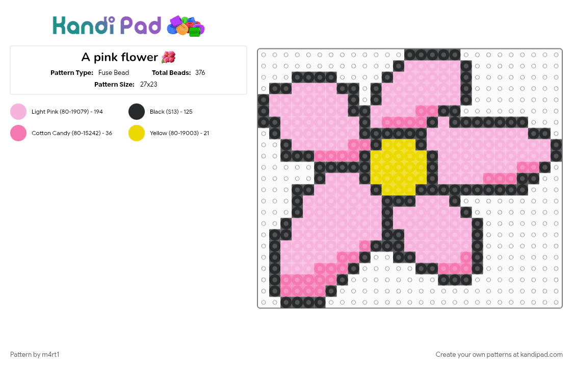 A pink flower 🌺 - Fuse Bead Pattern by m4rt1 on Kandi Pad - flower, pink