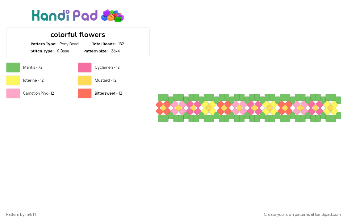colorful flowers - Pony Bead Pattern by m4rt1 on Kandi Pad - flowers, green, nature