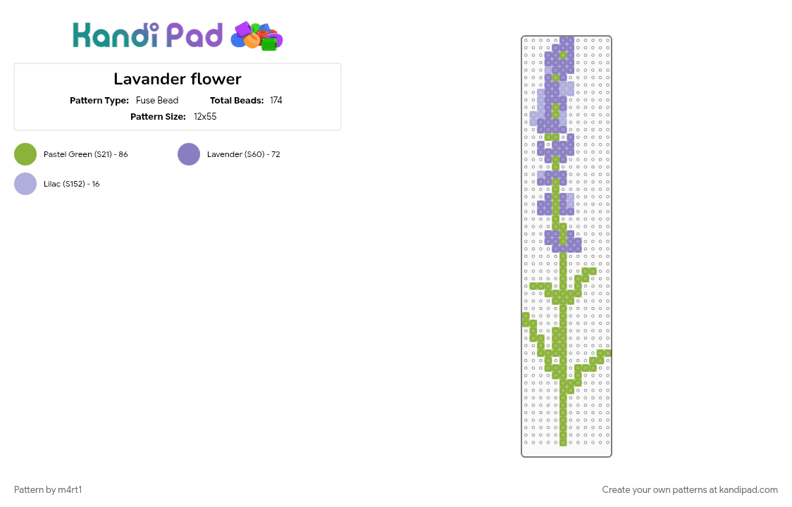 Lavander flower - Fuse Bead Pattern by m4rt1 on Kandi Pad - flower, green, lavander, nature, pink, purple, purple flower