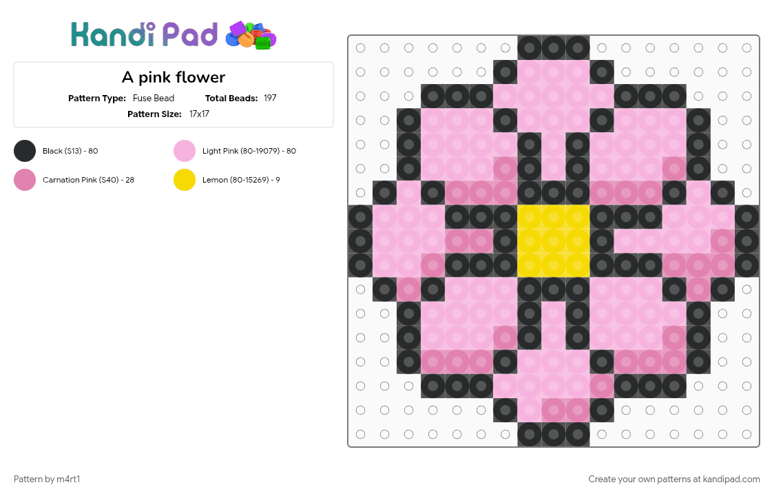 A pink flower - Fuse Bead Pattern by m4rt1 on Kandi Pad - flower, pink, repeating