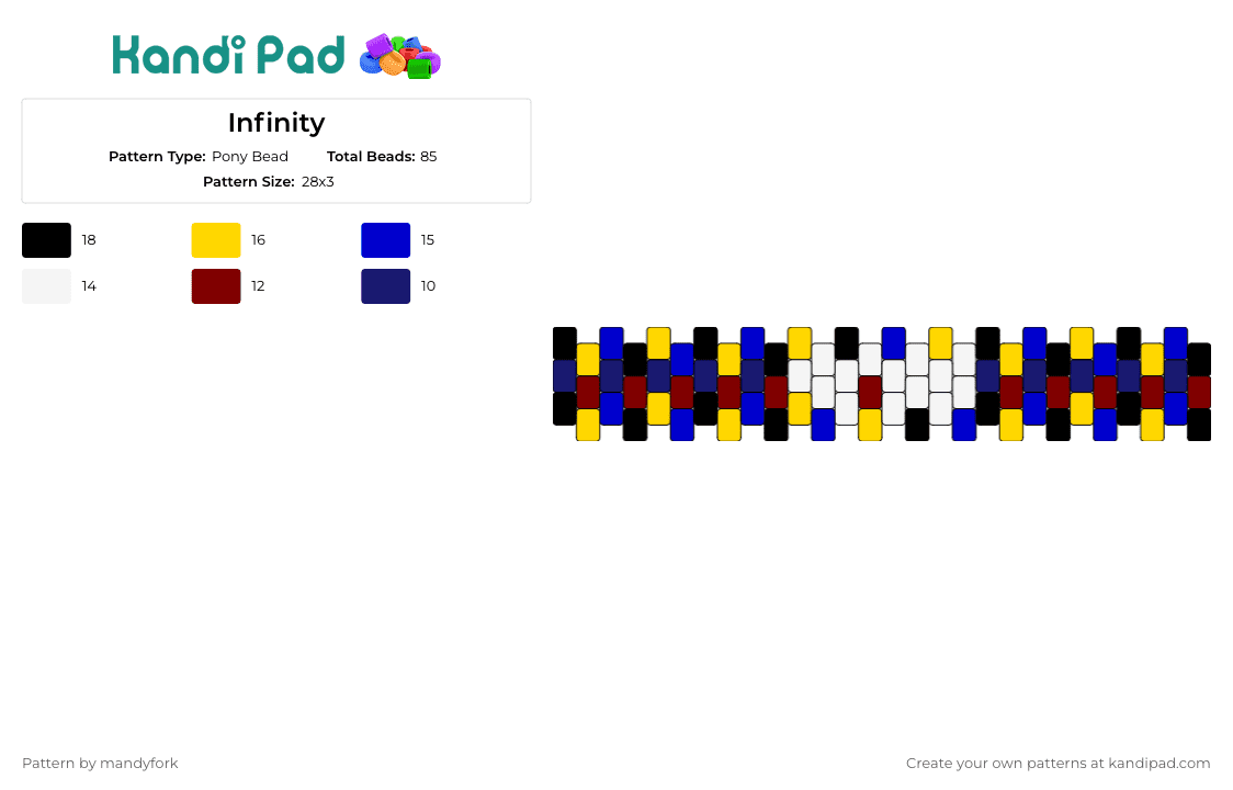 Infinity - Pony Bead Pattern by mandyfork on Kandi Pad - weave,infinity,colorful,cuff,timeless,vibrant,creativity,symbolic