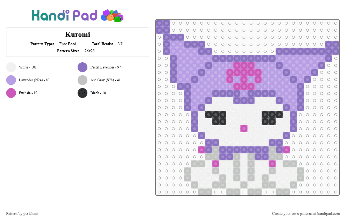 Kuromi - Fuse Bead Pattern by perlehaut on Kandi Pad - pink,blue,kuromi,sanrio