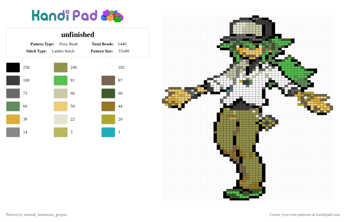 A Decisive Battle! (N) - Pony Bead Pattern by natural_harmonia_gropus on Kandi Pad - green,gold