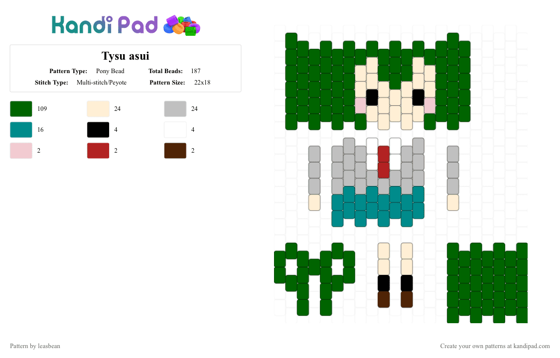 Tysu asui - Pony Bead Pattern by leasbean on Kandi Pad - green,beige,tysu,asui,mha,anime,doll