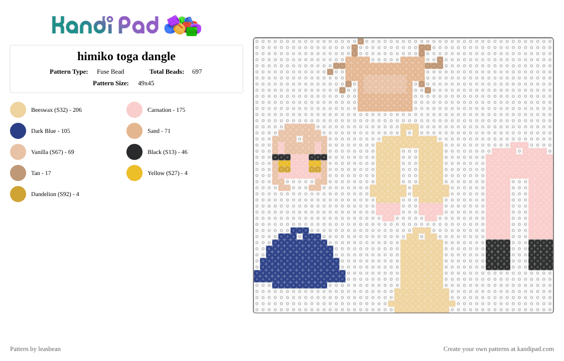 himiko toga dangle - Fuse Bead Pattern by leasbean on Kandi Pad - beige,mha,himiko toga,lov,villan