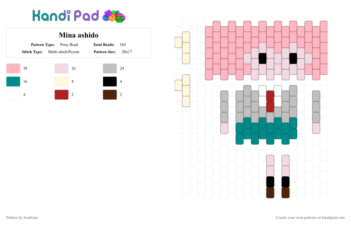 Mina ashido - Pony Bead Pattern by leasbean on Kandi Pad - anime, beige, doll, mha, mina ashido, pink