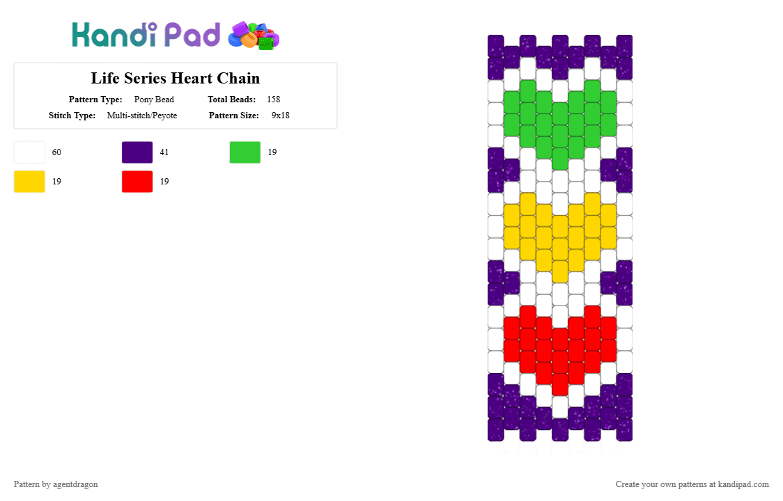 Life Series Heart Chain - Pony Bead Pattern by agentdragon on Kandi Pad - purple