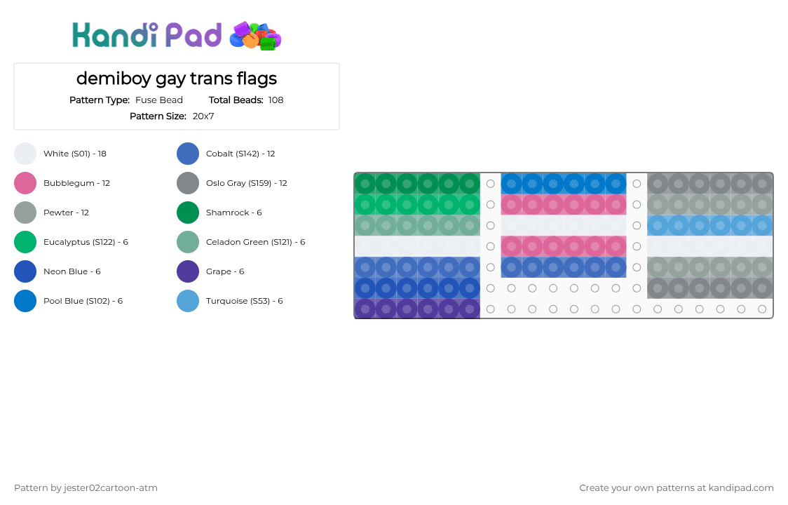 demiboy gay trans flags - Fuse Bead Pattern by s1llypers0n on Kandi Pad - green,blue,pink,gray