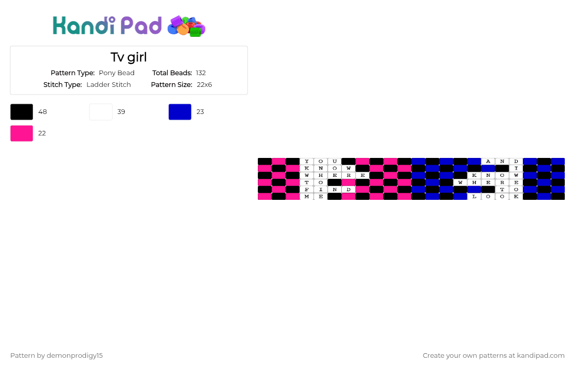 Tv girl - Pony Bead Pattern by demonprodigy15 on Kandi Pad - pink,purple