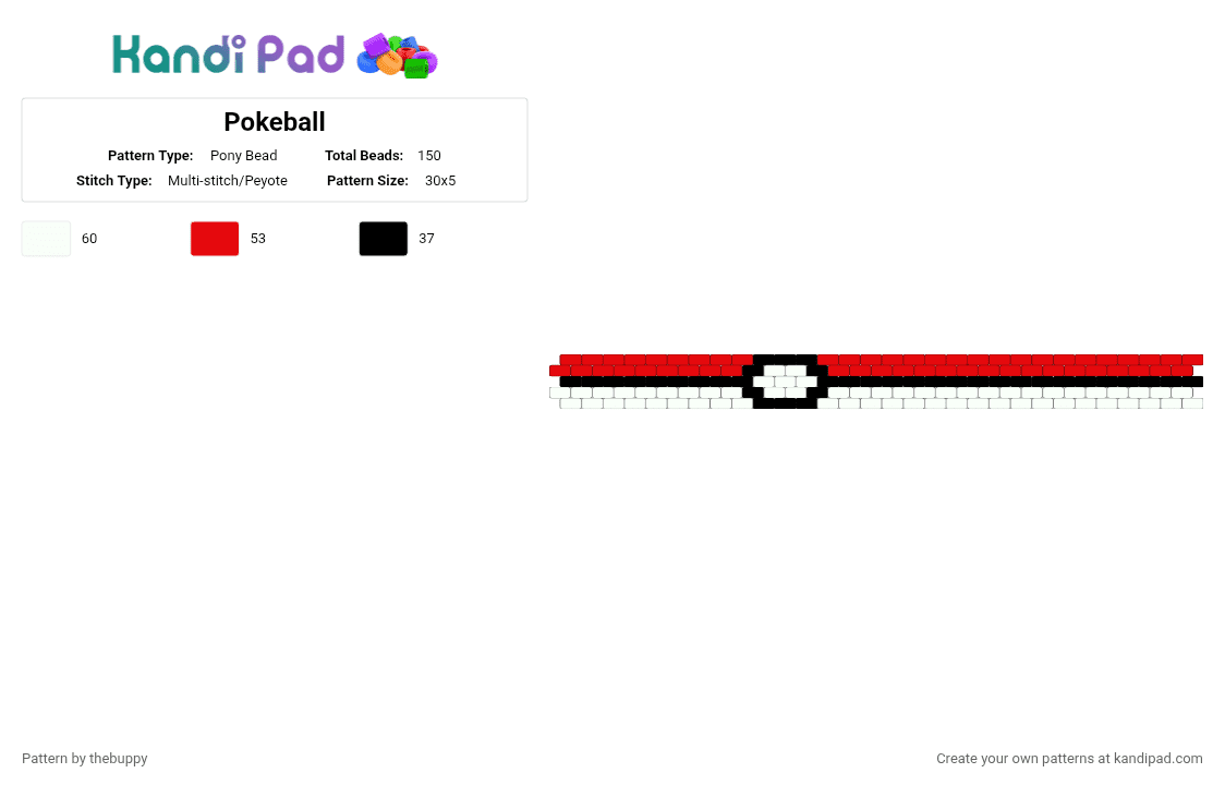 Pokeball - Pony Bead Pattern by thebuppy on Kandi Pad - white,red