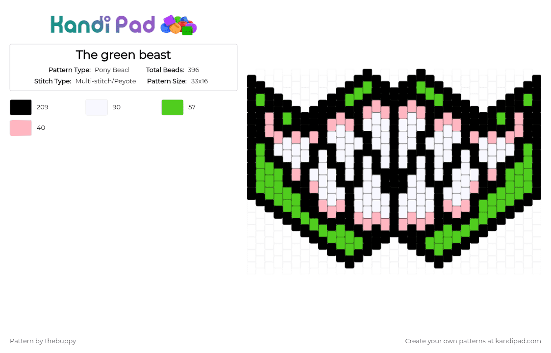 The green beast - Pony Bead Pattern by thebuppy on Kandi Pad - green,pink