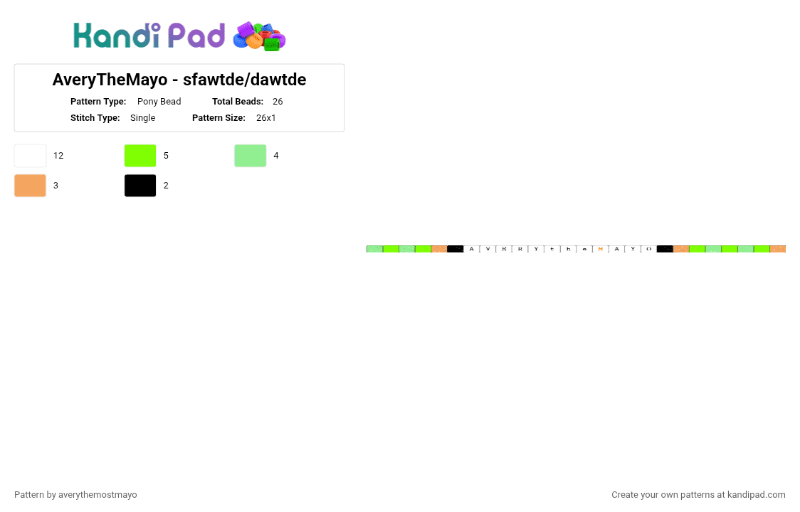 AveryTheMayo - sfawtde/dawtde - Pony Bead Pattern by averythemostmayo on Kandi Pad - averythemayo, dawtde, green, sfawtde, teal