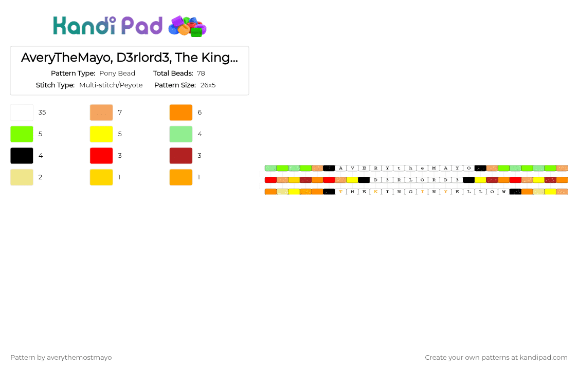 AveryTheMayo, D3rlord3, The King In Yellow - sfawtde/dawtde - Pony Bead Pattern by averythemostmayo on Kandi Pad - white,orange,yellow,sfawtde,dawtde,single bracelet,thekinginyellow,averythemayo,d3rlord3