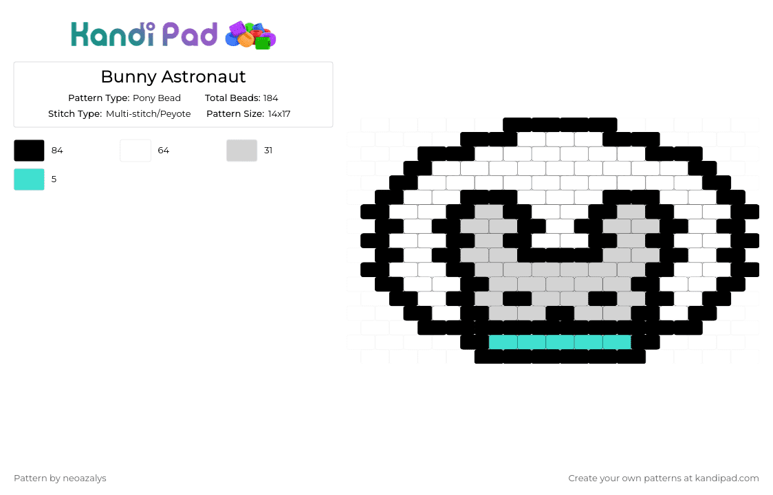Bunny Astronaut - Pony Bead Pattern by neoazalys on Kandi Pad - astronaut, bunny, clear, grey, space, spacesuit, white