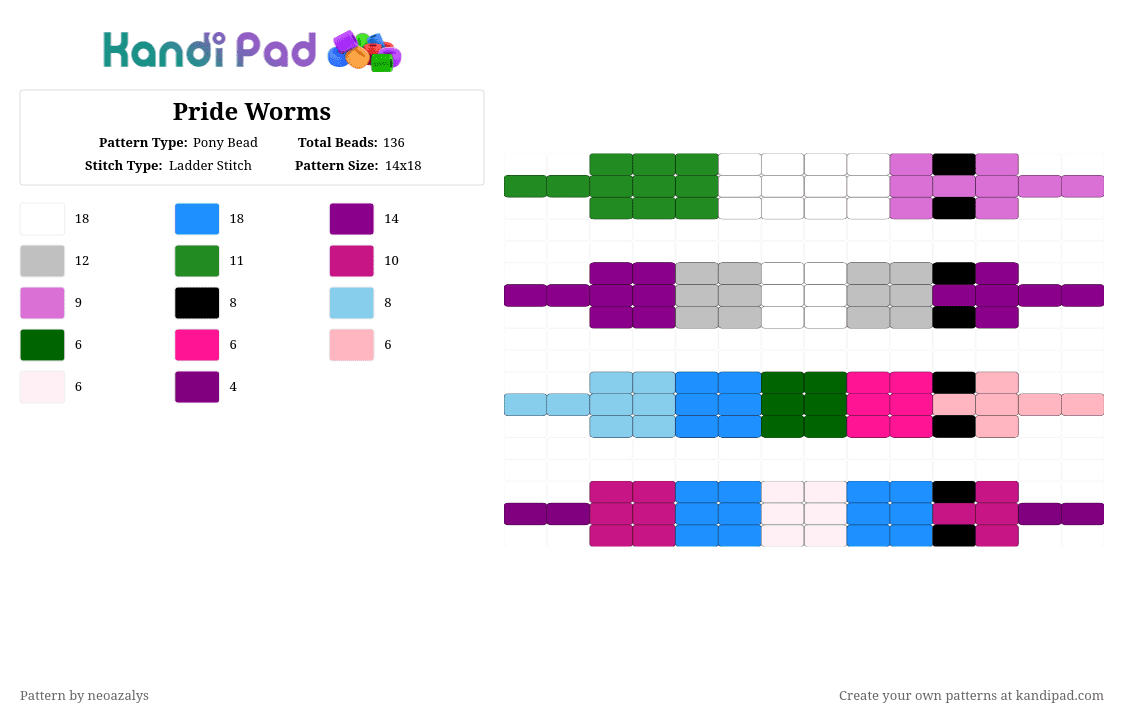 Pride Worms - Pony Bead Pattern by neoazalys on Kandi Pad - pink,light blue,worm,pride,flags,genderqueer,greyace,omniromantic,gnc