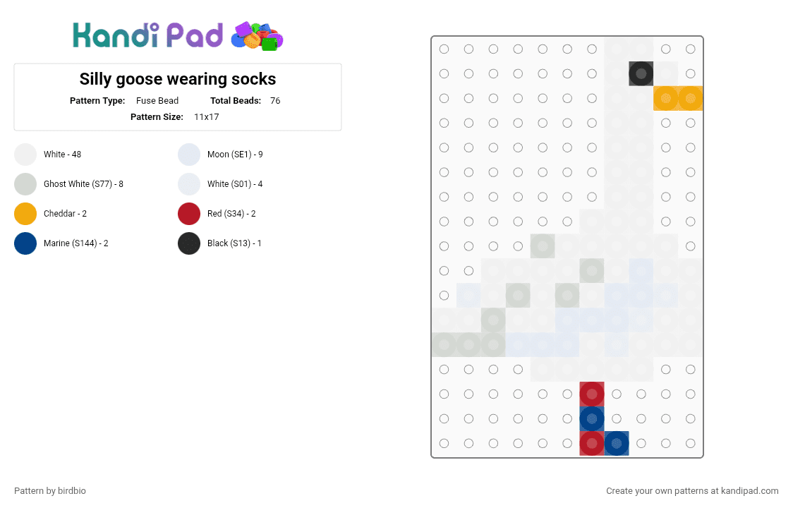 Silly goose wearing socks - Fuse Bead Pattern by birdbio on Kandi Pad - blue, orange, red, white