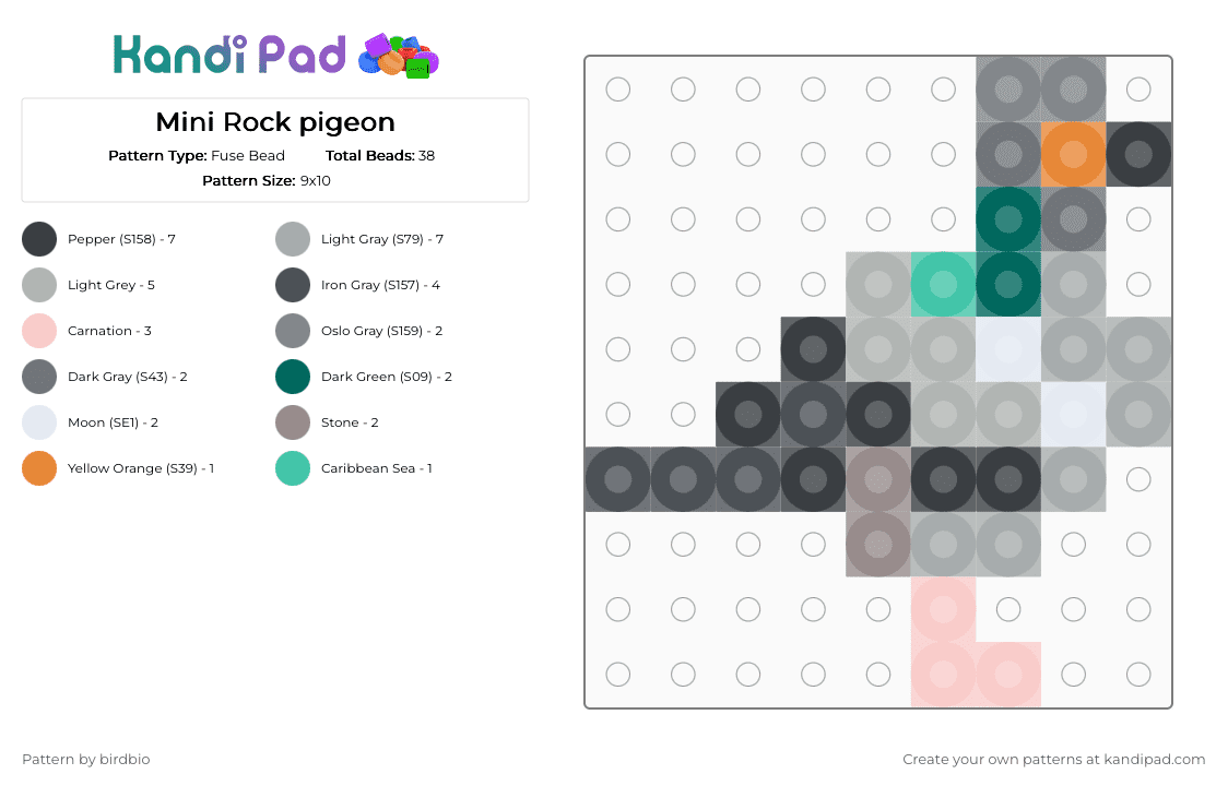 Mini Rock pigeon - Fuse Bead Pattern by birdbio on Kandi Pad - gray,beige,pigeon,dove,bird,cute,nature