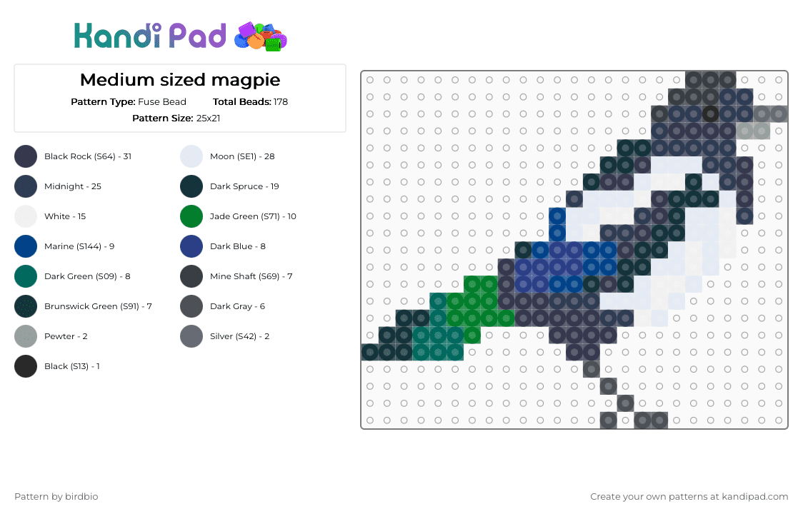 Medium sized magpie - Fuse Bead Pattern by birdbio on Kandi Pad - purple,magpie,bird,cute,nature