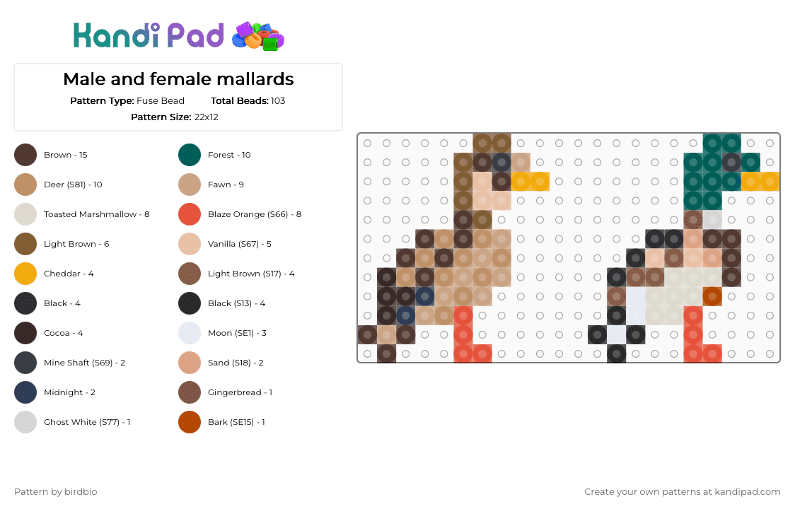 Male and female mallards - Fuse Bead Pattern by birdbio on Kandi Pad - tan,beige,brown,ducks,mallards,cute,mini,bird,nature