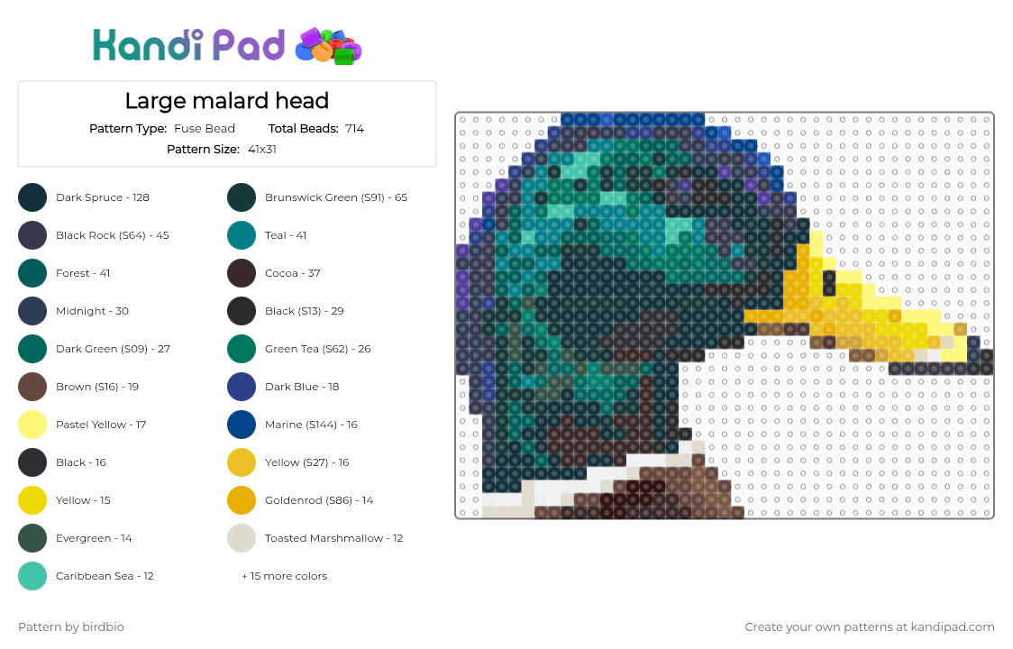 Large malard head - Fuse Bead Pattern by birdbio on Kandi Pad - purple,brown,gray,colorful,duck,birds,nature