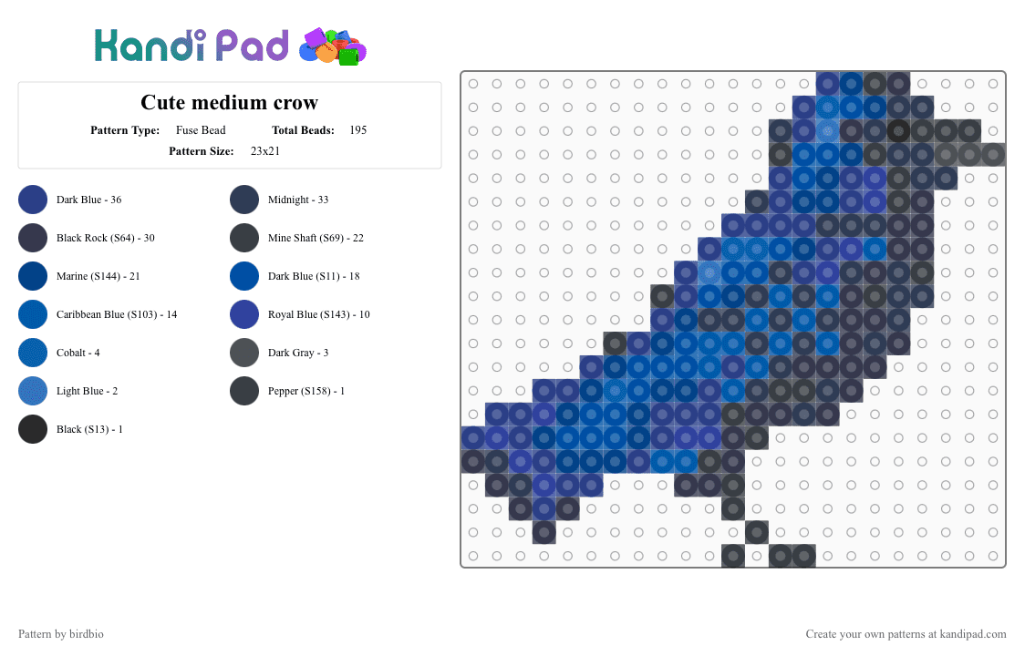 Cute medium crow - Fuse Bead Pattern by birdbio on Kandi Pad - blue,purple,cute,bird,nature,crow