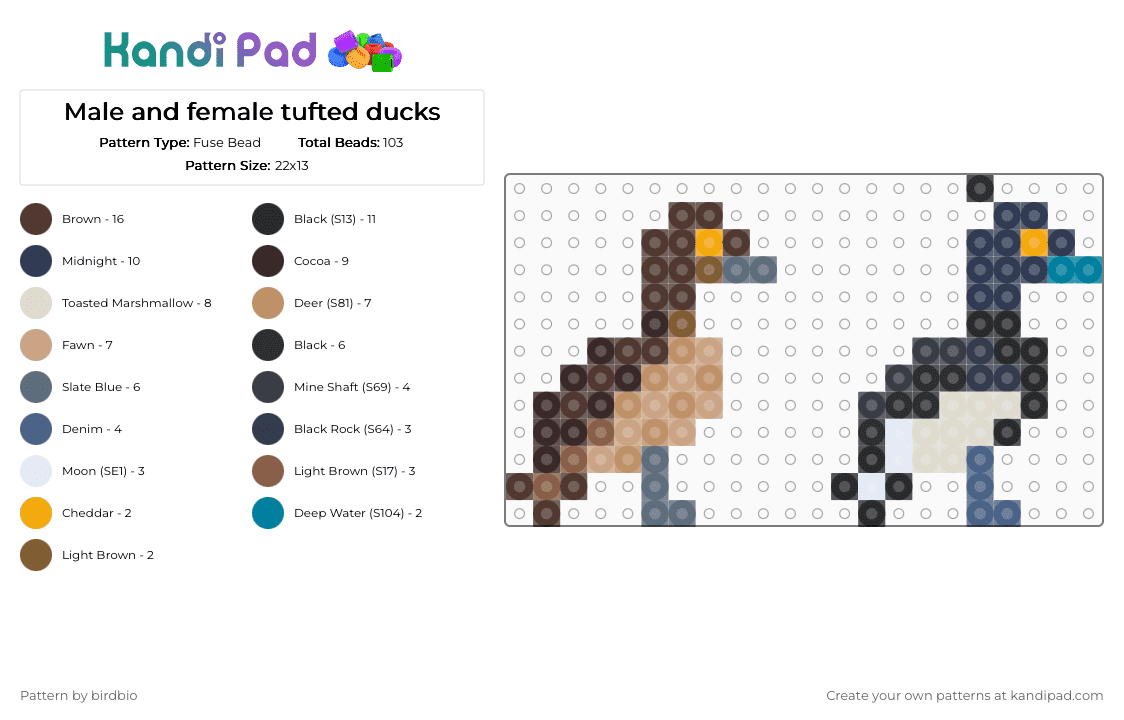 Male and female tufted ducks - Fuse Bead Pattern by birdbio on Kandi Pad - purple,beige,brown,tan,ducks,mallards,cute,mini,bird,nature