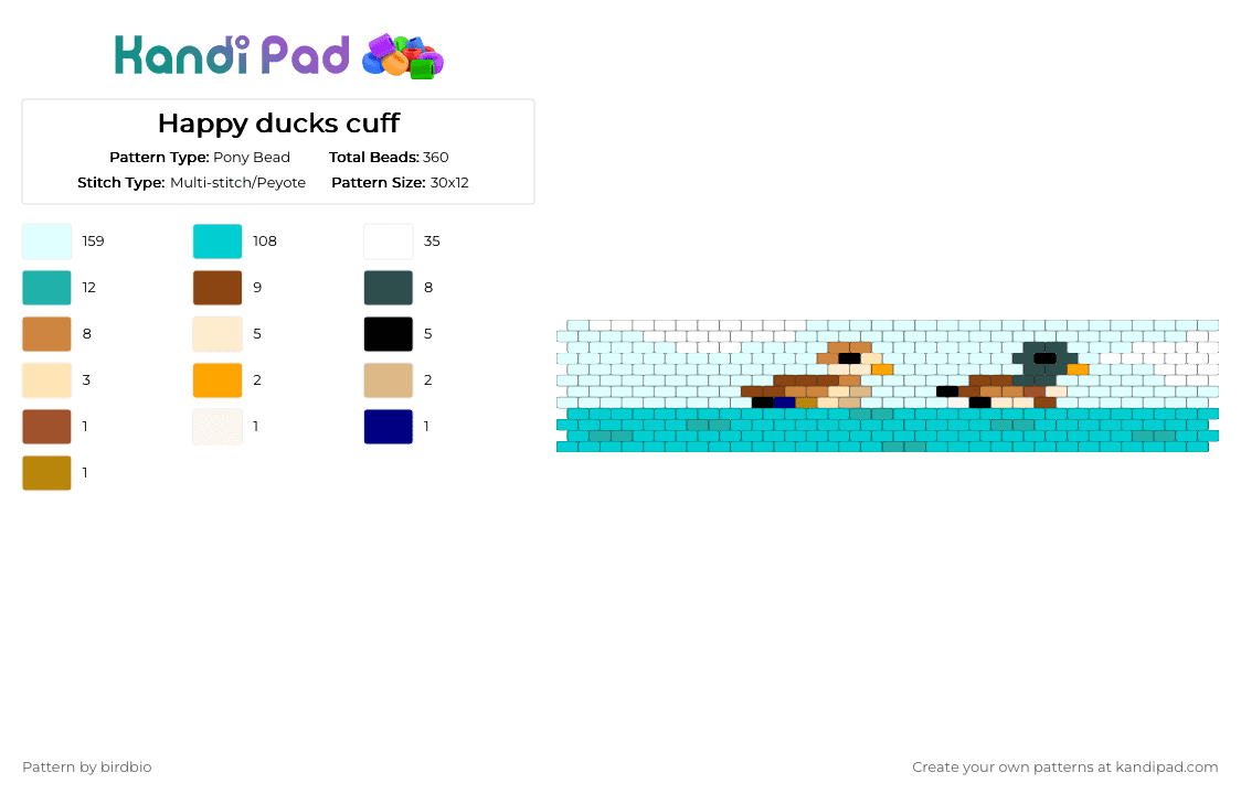 Happy ducks cuff - Pony Bead Pattern by birdbio on Kandi Pad - white,light blue,birds,ducks,cute,nature